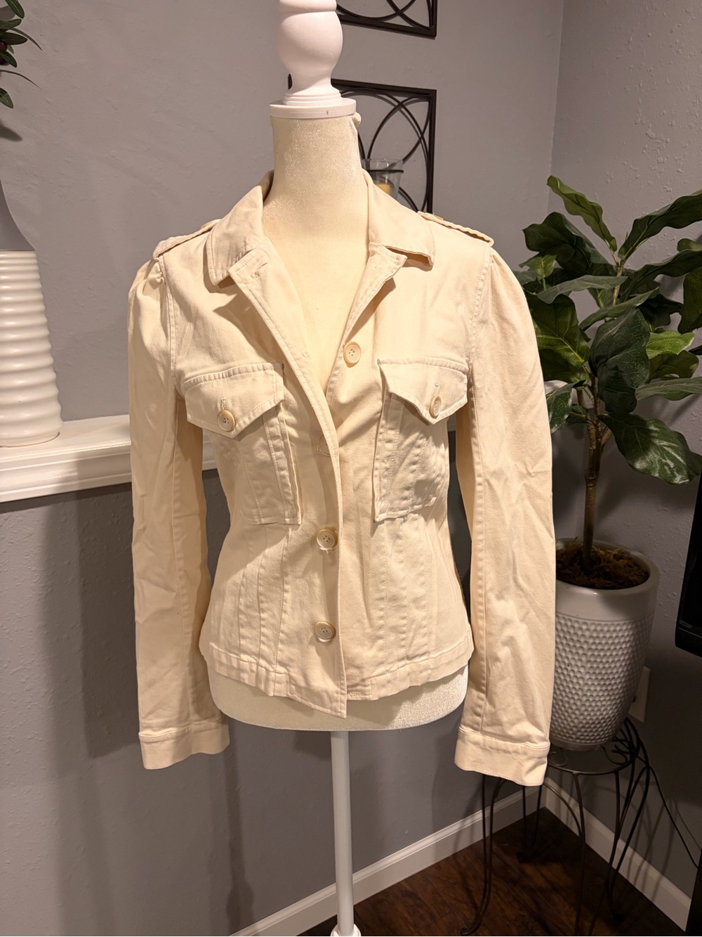 PAIGE Cream Button-Front Utility Jacket